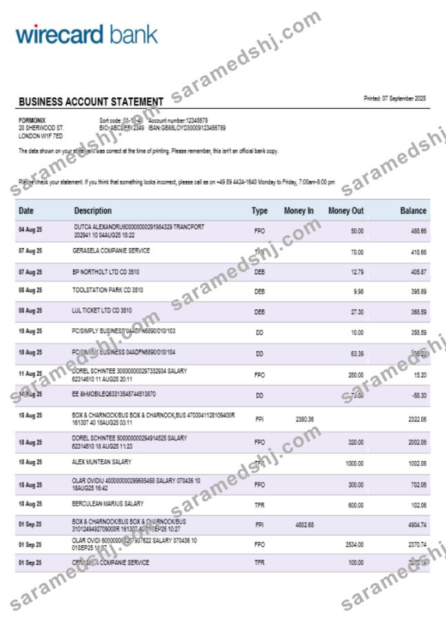 Aschheim Wirecard business firm account bank statement Word and PDF format